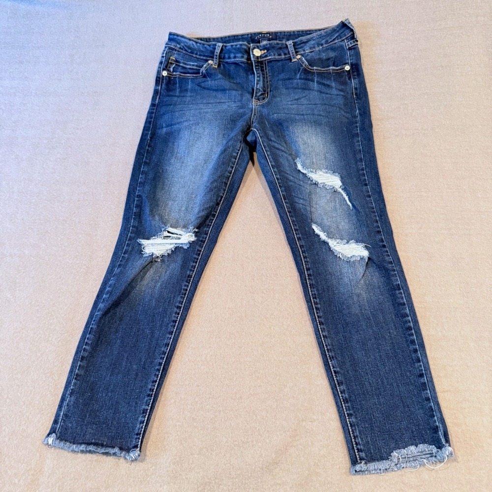 JUST USA Distressed Skinny Jeans Womens Size 29 Blue Stretch Mid Rise Frayed Hem